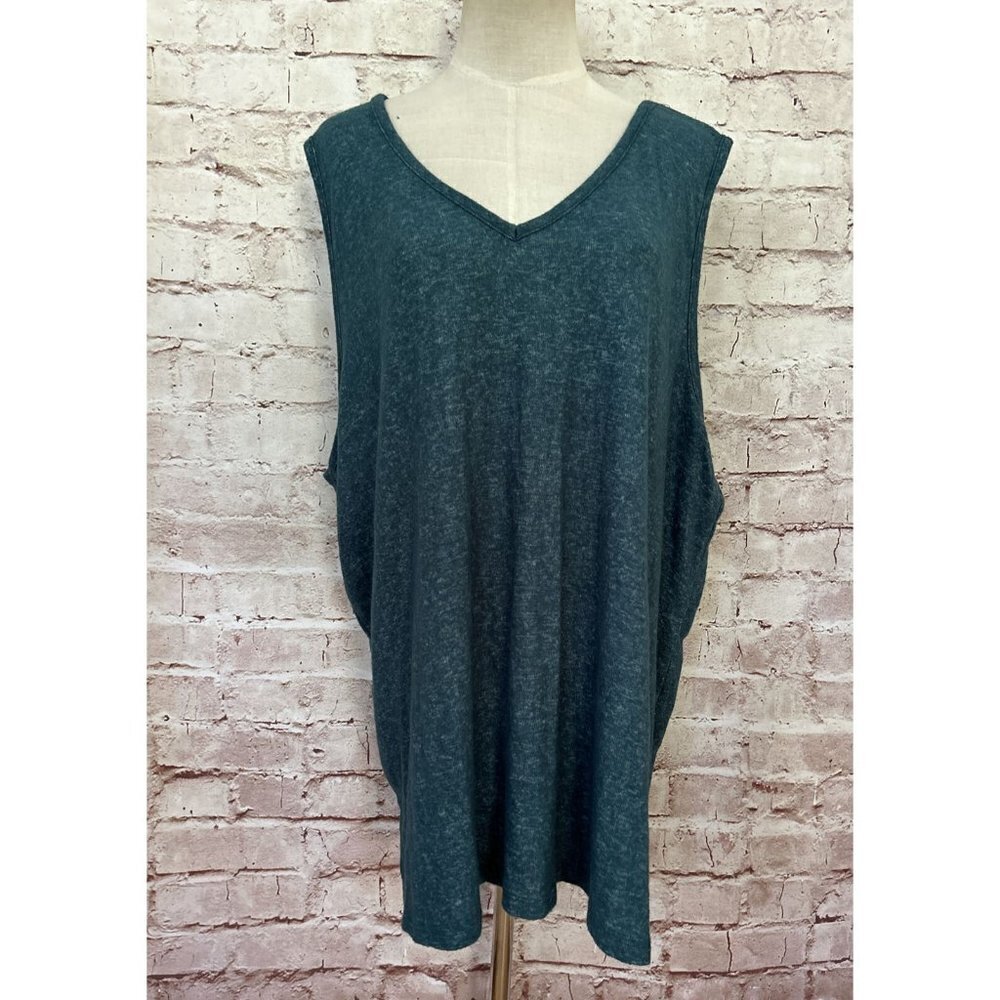 Lane Bryant Womens 26/28 Sleeveless Teal Green Tank Top V Neck Tunic Soft NEW